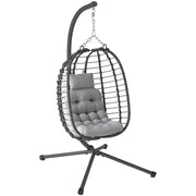 Light Grey Rattan Hanging Egg Chair with Cushion and Stand for Garden or Patio by Outsunny