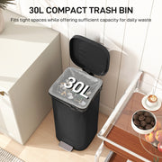 30L Pedal Bin with Soft Close Lid and Removable Inner Bucket for Kitchen or Office Black