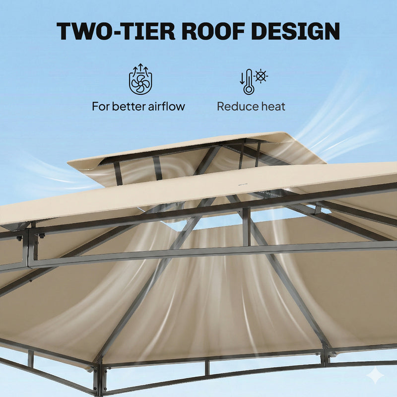 3x3m Metal Garden Gazebo for Year Round Shelter and Gatherings, Khaki