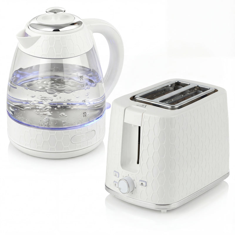 1.7L Rapid Boil Kettle and 2 Slice Toaster Set With Browning Control Cream AOSOM