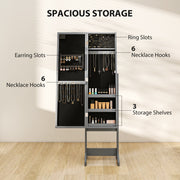 Freestanding Jewellery Cabinet With LED Lights And Full Length Mirror Storage Grey