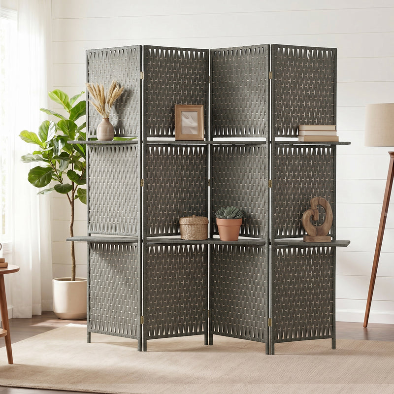 Room Divider with Shelves for Privacy and Storage in Small Spaces Grey