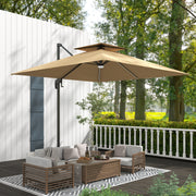 2.5m Cantilever Parasol with Solar LED Lights 360Â° Rotation and Crank Handle Khaki by Outsunny
