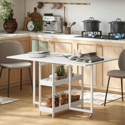 White Folding Drop Leaf Dining Table With Storage Shelves For Small Kitchens