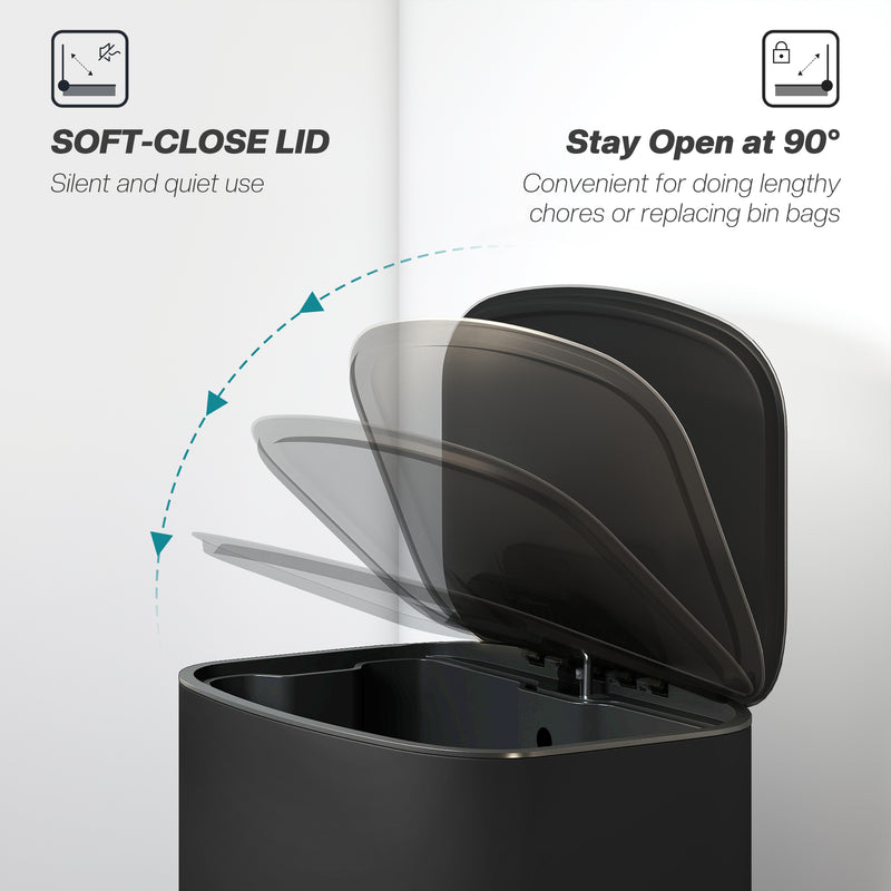50L Pedal Kitchen Bin with Soft Close Lid and Removable Inner Bucket for Home Black