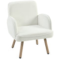 Velvet Armchair with Supportive Cushion and Sturdy Frame for Living Room or Bedroom Cream White Homcom