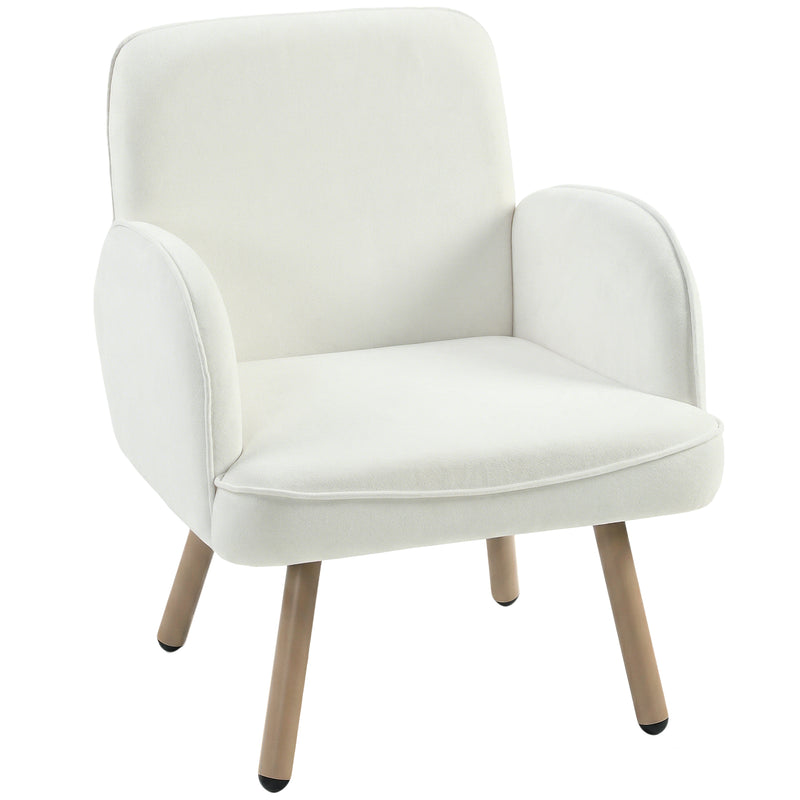 Velvet Armchair with Supportive Cushion and Sturdy Frame for Living Room or Bedroom Cream White Homcom