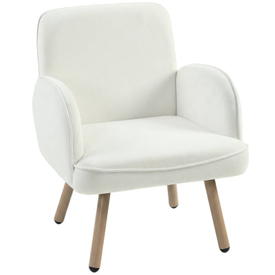Velvet Armchair with Supportive Cushion and Sturdy Frame for Living Room or Bedroom Cream White Homcom