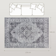 Large Vintage Flannel Area Rug Non Slip Washable Carpet for Living Room or Bedroom Grey