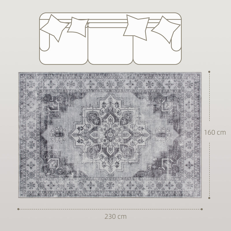Large Vintage Flannel Area Rug Non Slip Washable Carpet for Living Room or Bedroom Grey