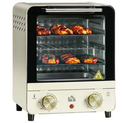 15L Electric Mini Oven with Grill and Adjustable Timer Ideal for Small Kitchens Cream White