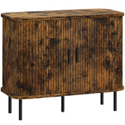 Mid Century Sideboard Storage Cabinet With Sliding Doors And Steel Legs For Kitchen, Rustic Brown