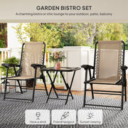 Three Piece Garden Bistro Set with Table and Chairs Khaki by Outsunny