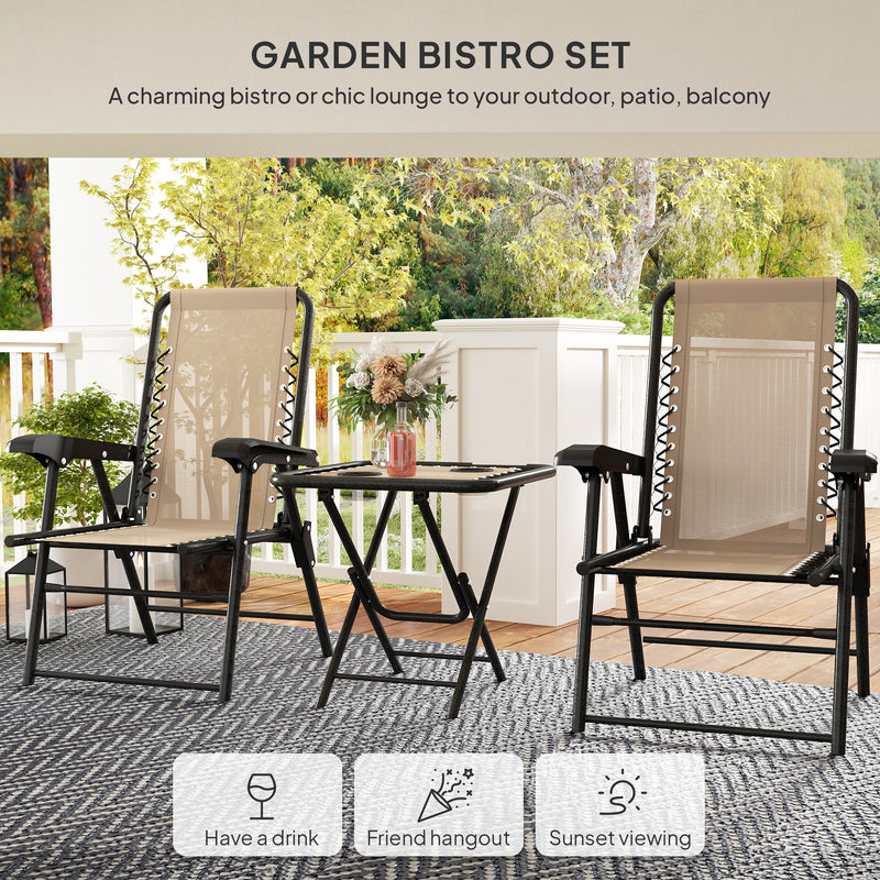Three Piece Garden Bistro Set with Table and Chairs Khaki by Outsunny