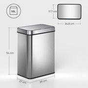 Sensor Kitchen Bin 50L with Motion Sensor for Hygienic Hands Free Waste Silver AOSOM