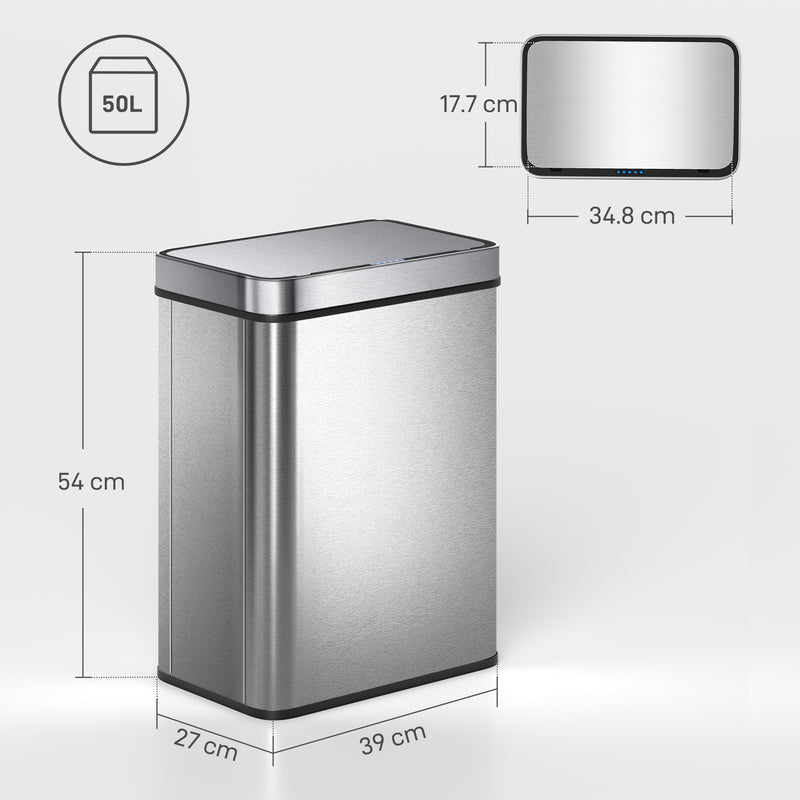 Sensor Kitchen Bin 50L with Motion Sensor for Hygienic Hands Free Waste Silver AOSOM
