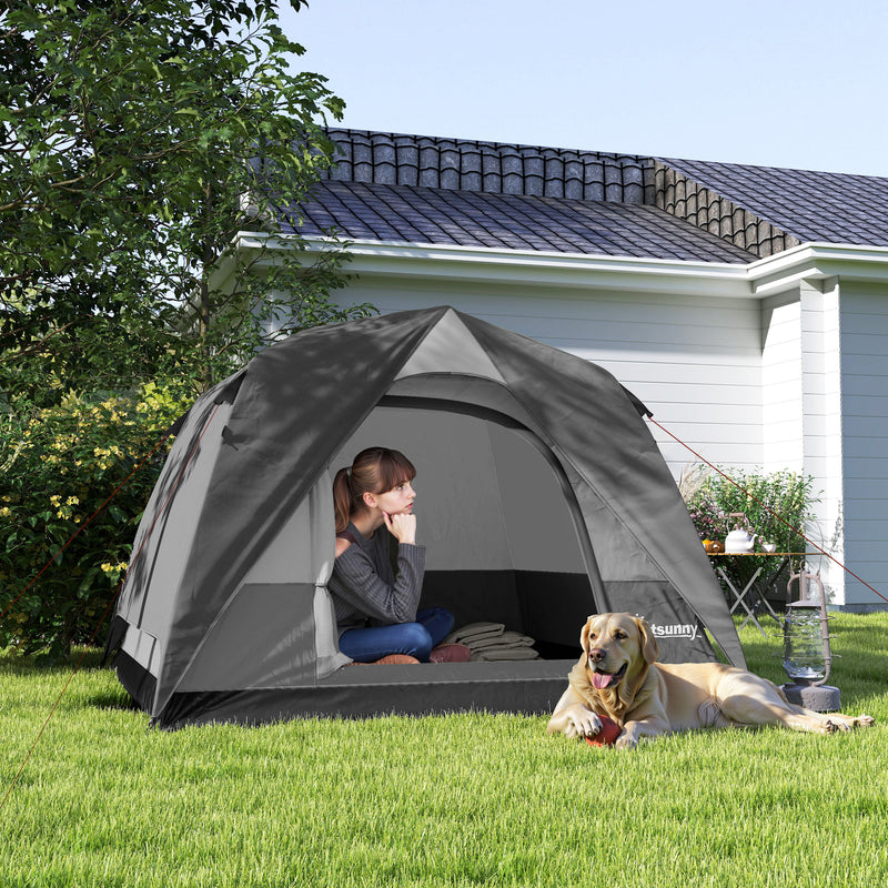 Dome Camping Tent for 3 People with Quick Setup Waterproof Design and Mesh Windows Grey
