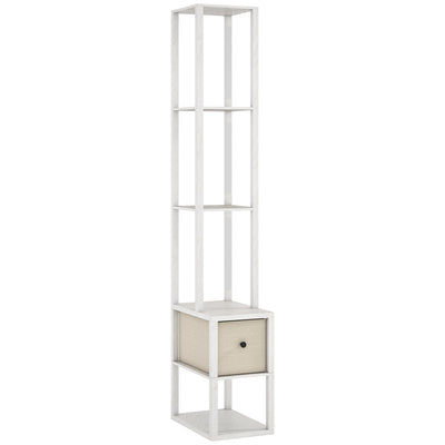 Modern LED Floor Lamp With Storage Shelves And Fabric Drawer For Living Room, White