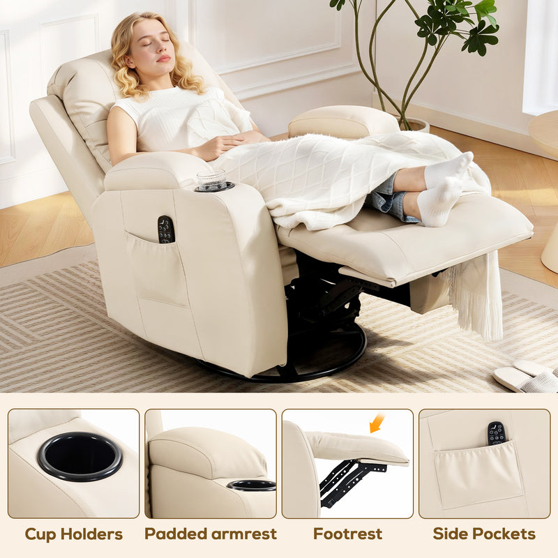 Massage Recliner Chair with Heat and Remote for Home Relaxation Cream