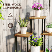 7 Tier Tall Plant Stand for Indoor and Outdoor Use Carbonised Wood and Steel by Outsunny