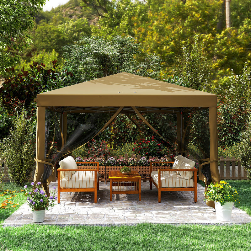 Khaki 3 x 3m Pop Up Gazebo with Mesh Sidewalls and Carry Bag for Garden Patio by Outsunny