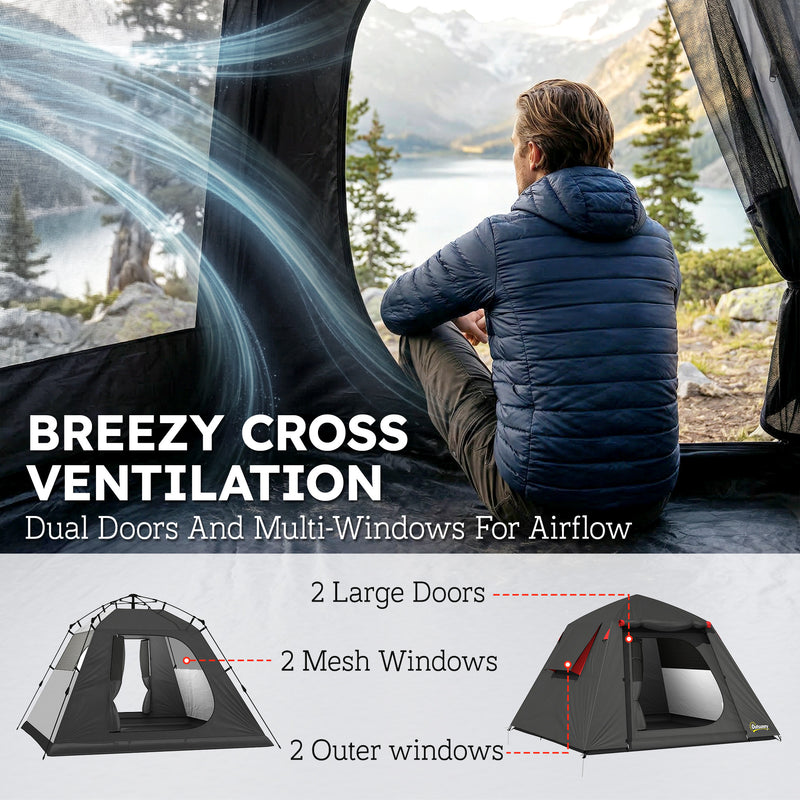 Waterproof 2 Person Camping Tent with Easy Setup and Spacious Interior Dark Grey Red