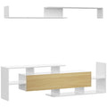 White and Natural TV Cabinet with Wall Shelf for 65 Inch Wall Mounted or 40 Inch Standing TVs