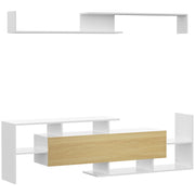 White and Natural TV Cabinet with Wall Shelf for 65 Inch Wall Mounted or 40 Inch Standing TVs