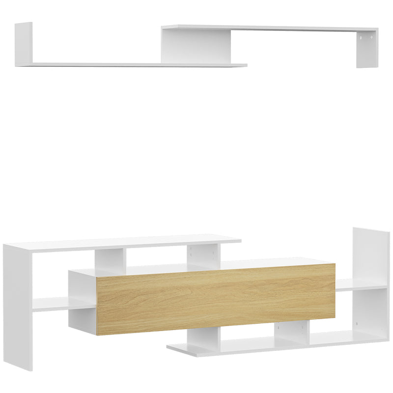 White and Natural TV Cabinet with Wall Shelf for 65 Inch Wall Mounted or 40 Inch Standing TVs