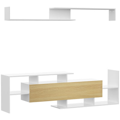 White and Natural TV Cabinet with Wall Shelf for 65 Inch Wall Mounted or 40 Inch Standing TVs