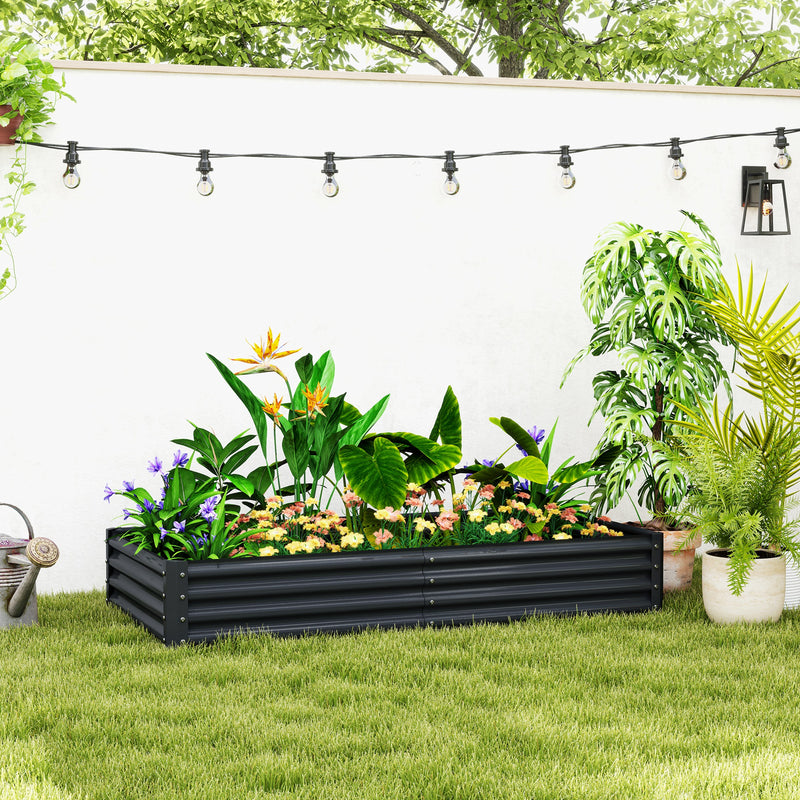 Raised Garden Bed 180 x 90cm Metal Planter Box Ideal for Vegetables and Herbs Grey AOSOM