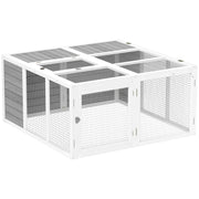 Wooden Rabbit Hutch With Foldable Roof For Outdoor Use, Light Grey