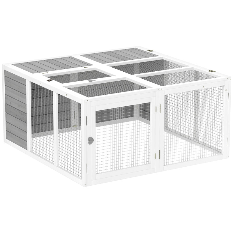 Wooden Rabbit Hutch With Foldable Roof For Outdoor Use, Light Grey