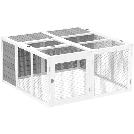 Wooden Rabbit Hutch With Foldable Roof For Outdoor Use, Light Grey