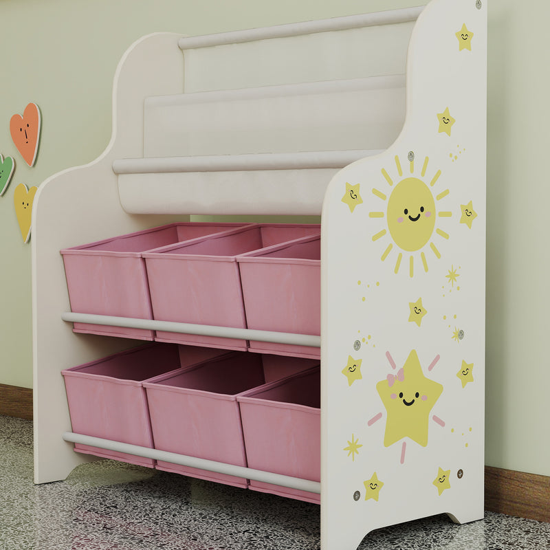 Kids Storage Shelf With Book Rack and Removable Drawers for Easy Organisation Pink AOSOM