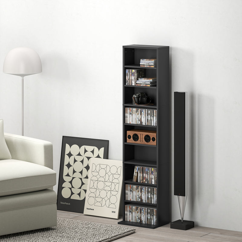 Black Narrow CD Storage Tower Cabinet for Small Spaces 260 Disc Capacity
