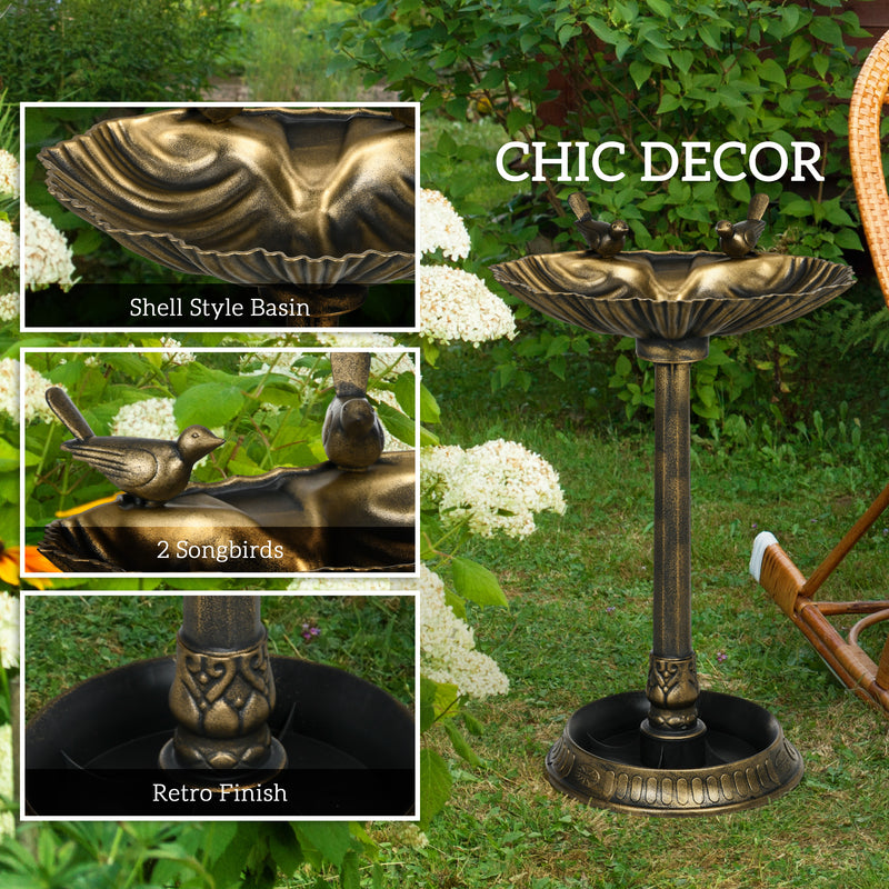 81cm Tall Vintage Style Bird Bath with Decorative Birds and Planter Base Bronze by Outsunny
