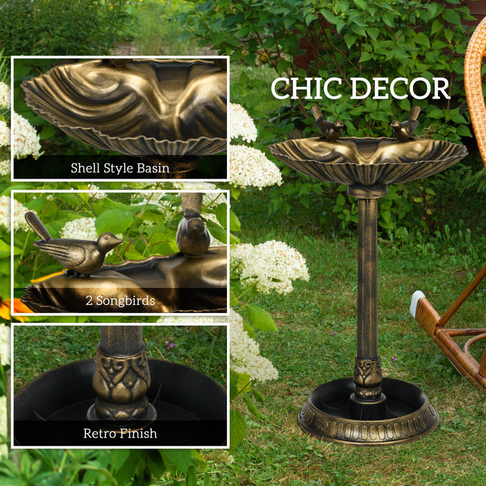 81cm Tall Vintage Style Bird Bath with Decorative Birds and Planter Base Bronze by Outsunny