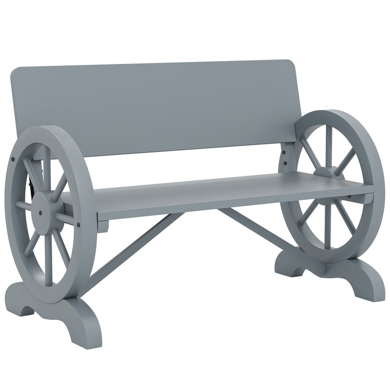 Grey 2 Seater Wooden Garden Bench with Wagon Wheel Design by Outsunny