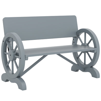 Grey 2 Seater Wooden Garden Bench with Wagon Wheel Design by Outsunny