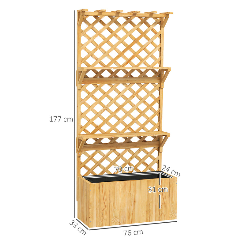 Wooden Garden Planter Box With Trellis And Storage Shelves For Climbing Plants Natural Outsunny