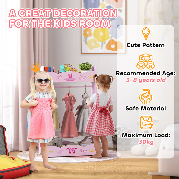 Kids Clothes Rail with Storage Shelves for Ages 3-8 Pink by AIYAPLAY