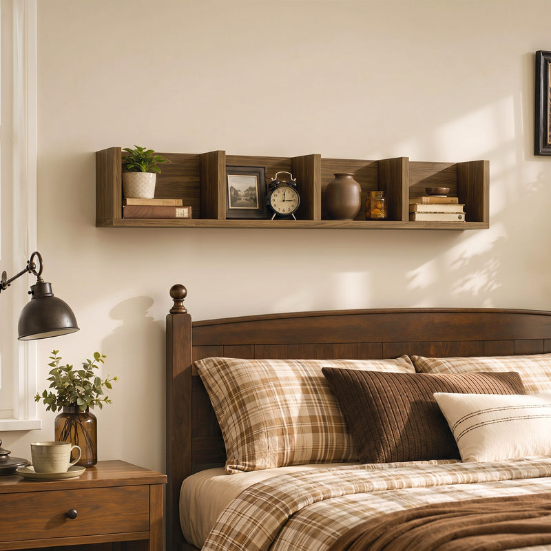 CD Storage Unit Wall Mounted Organiser with 4 Sections for 60 Discs Walnut Brown