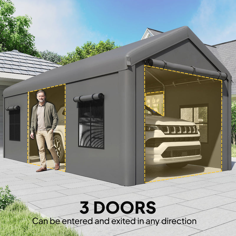 Carport with Full Weather Protection for Cars and Outdoor Storage 3 x 6 m Dark Grey Outsunny