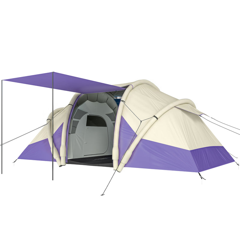 Inflatable Family Tent with Two Bedrooms and Fast Five Minute Setup for Easy Camping Purple White