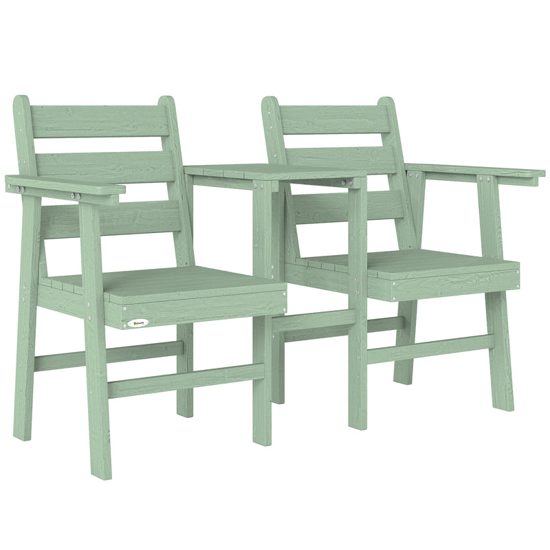 Garden Bench for Two with Built In Table Comfortable Wooden Seat for Patio or Balcony Green Outsunny