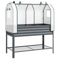 Raised Garden Planter With Greenhouse Cover And Tool Shelf For Easy Gardening Dark Grey Outsunny