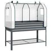 Raised Garden Planter With Greenhouse Cover And Tool Shelf For Easy Gardening Dark Grey Outsunny