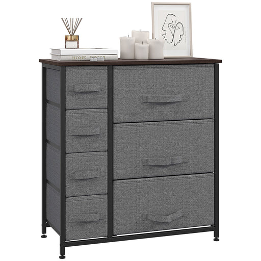 Dark Grey Chest of Drawers with 7 Fabric Drawers Large Storage and Metal Frame by HOMCOM