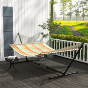 Adjustable Double Garden Hammock with Steel Frame and Pillow for Outdoor Relaxing Red Stripes AOSOM